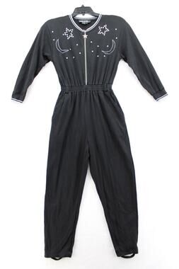 VTG Y2K SK Wear Jumpsuit Small Black Cotton Knit Stirrups Stars Moons Celestial